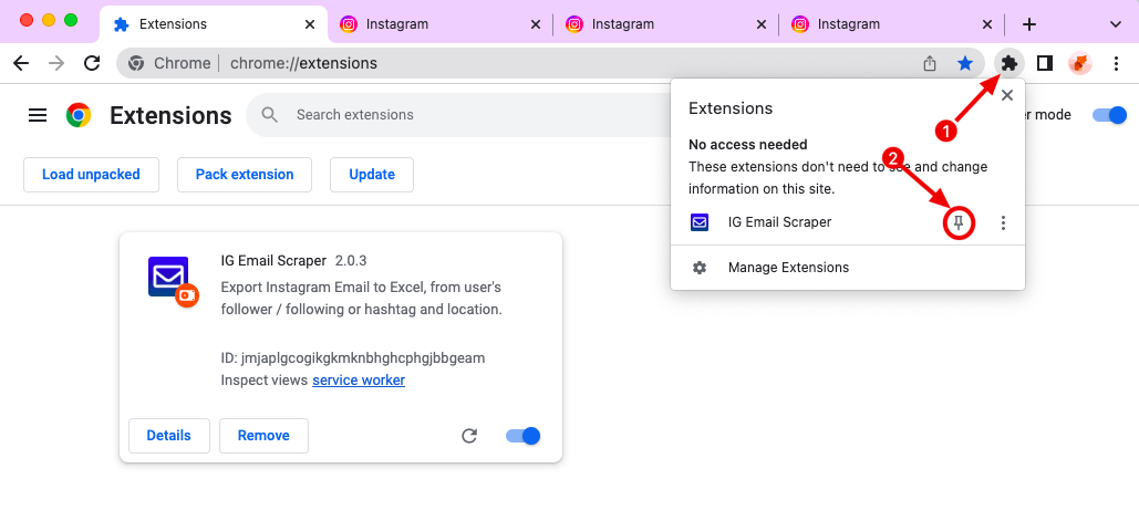 Jobstreet Scraper chrome extension install pin